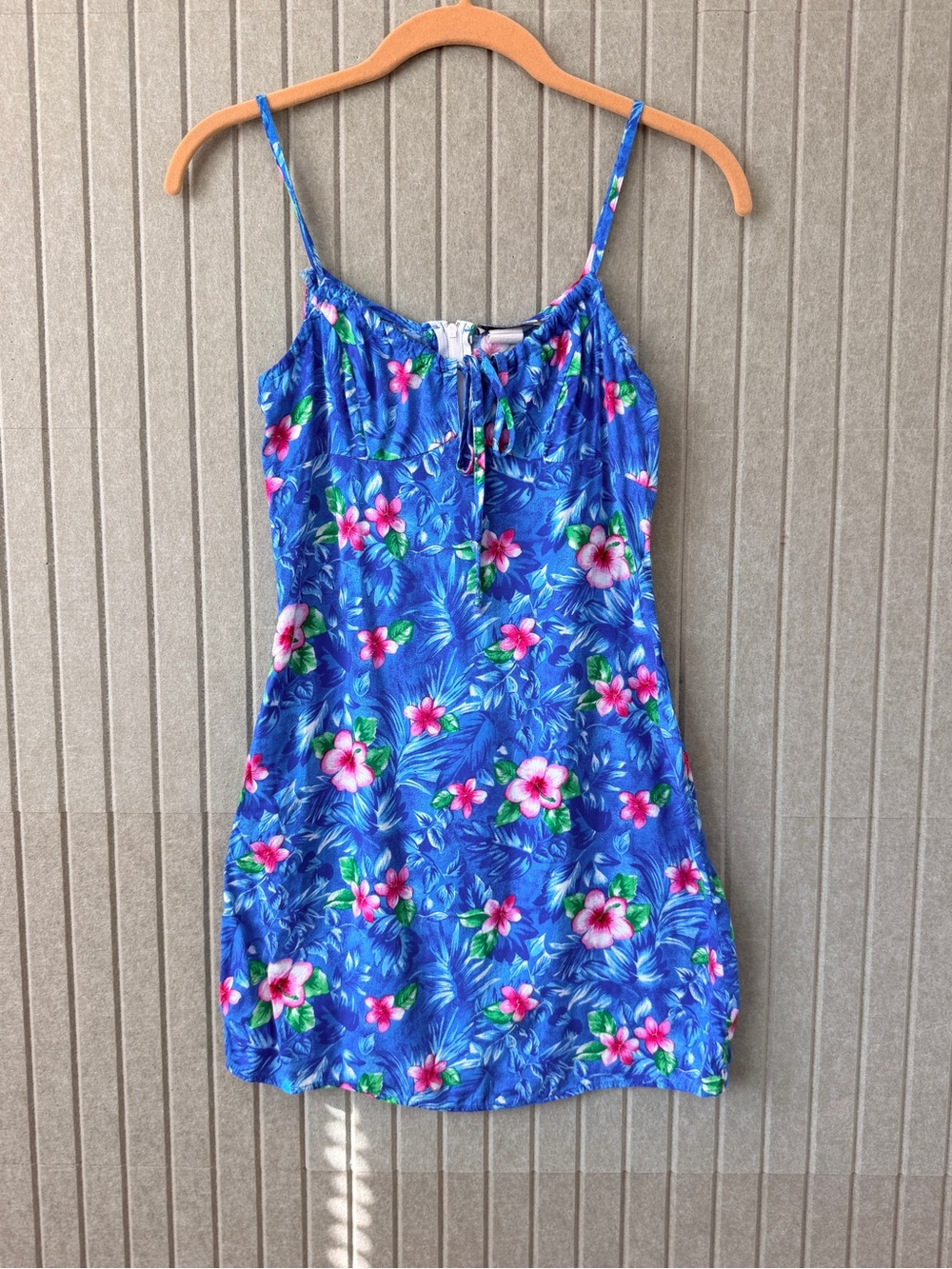 Girls Blue Floral Spaghetti-Strap Sundress